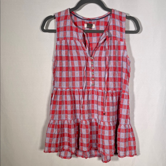 Anthropologie Tops - PILCRO ANTHROPOLOGIE WOMENS RED BLUE PLAID GINGHAM SLEEVELESS BLOUSE SMALL